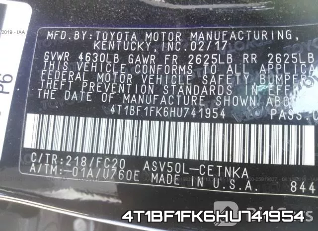 4T1BF1FK6HU741954