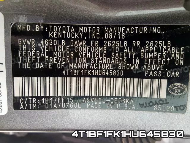 4T1BF1FK1HU645830