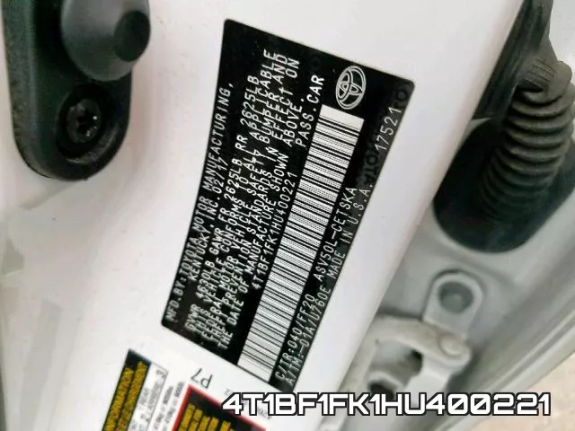 4T1BF1FK1HU400221