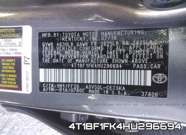 4T1BF1FK4HU296694