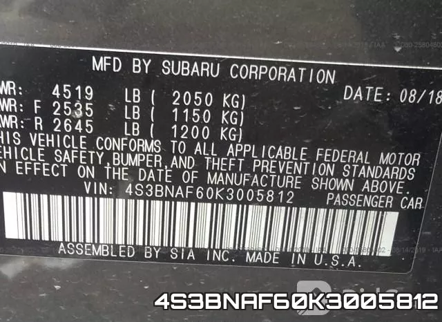 4S3BNAF60K3005812