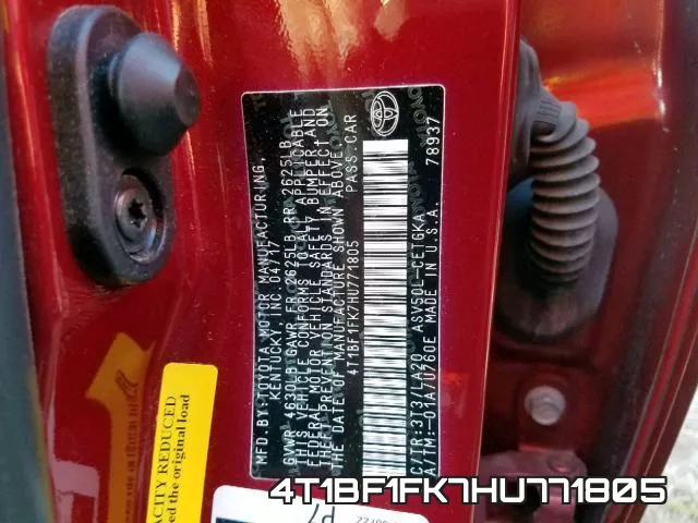 4T1BF1FK7HU771805