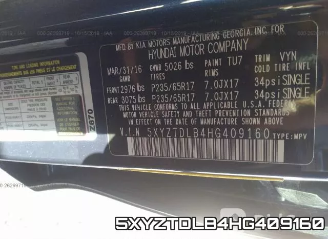5XYZTDLB4HG409160