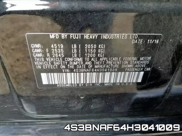 4S3BNAF64H3041009