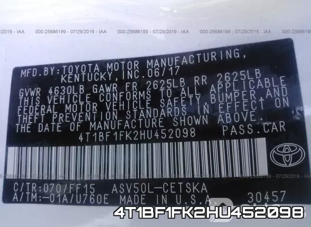 4T1BF1FK2HU452098