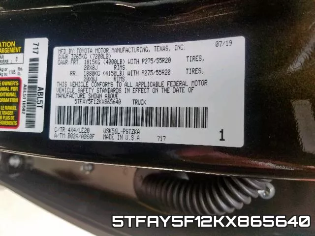5TFAY5F12KX865640