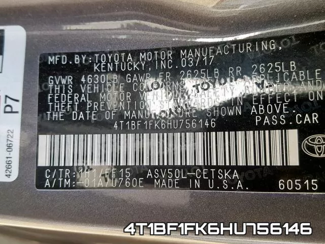 4T1BF1FK6HU756146