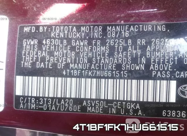 4T1BF1FK7HU661515