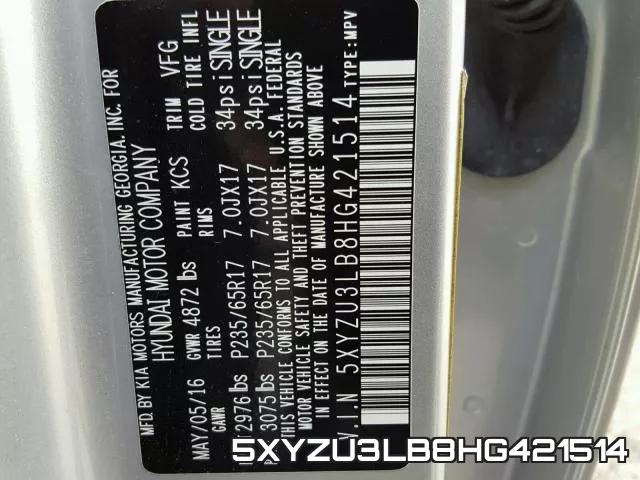 5XYZU3LB8HG421514
