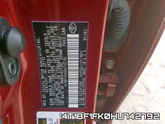 4T1BF1FK0HU742792