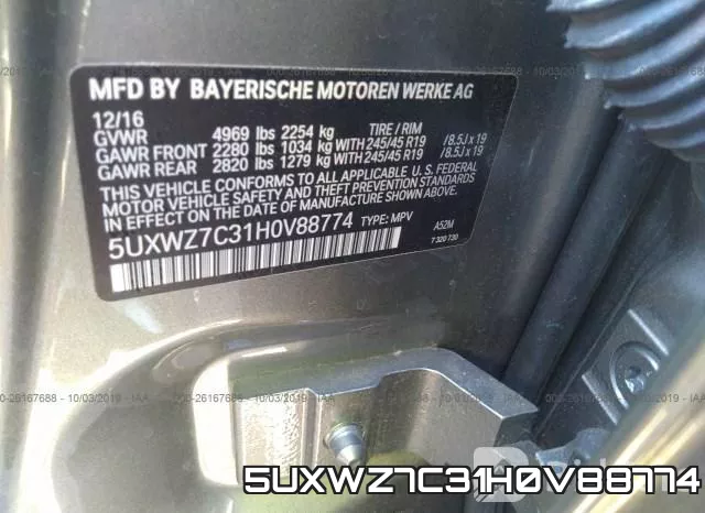 5UXWZ7C31H0V88774