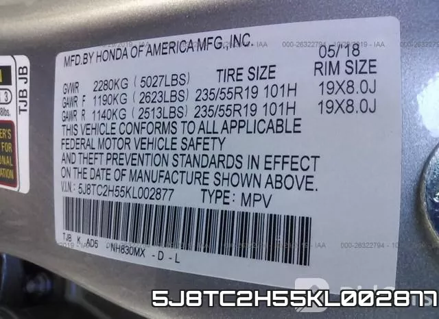 5J8TC2H55KL002877