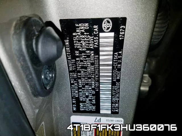 4T1BF1FK3HU360076