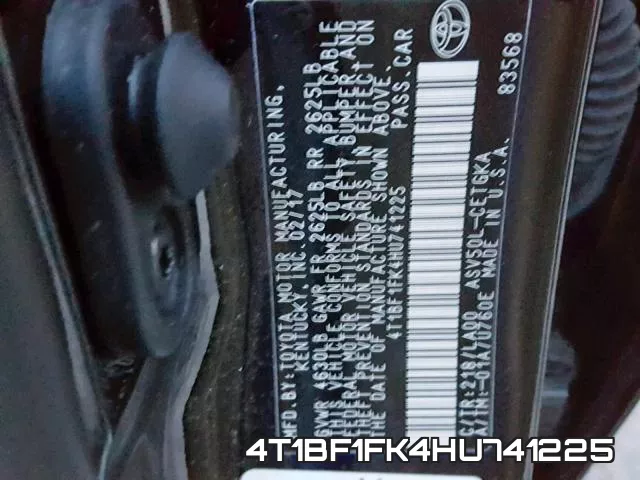 4T1BF1FK4HU741225