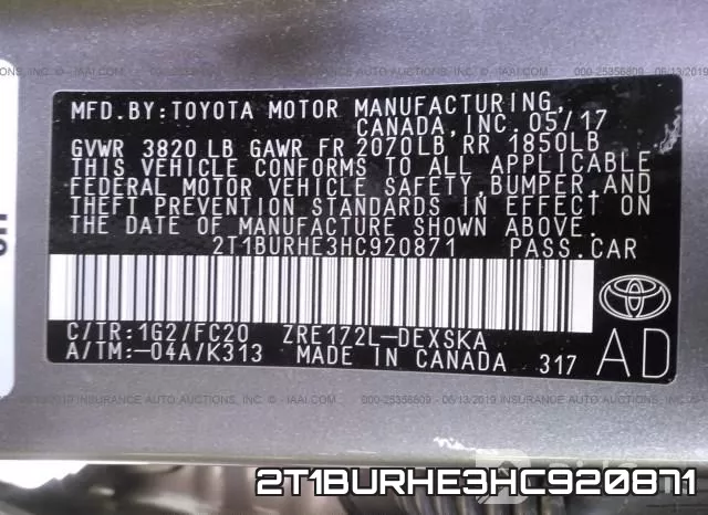 2T1BURHE3HC920871