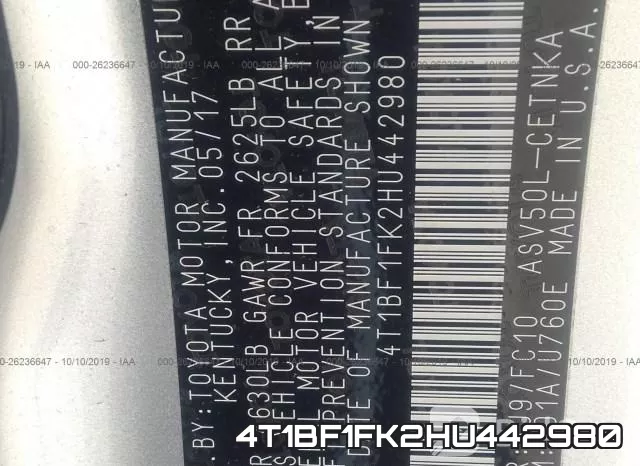 4T1BF1FK2HU442980