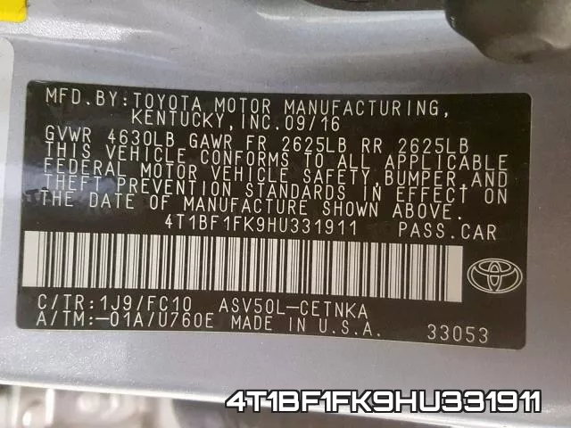 4T1BF1FK9HU331911