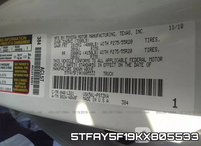 5TFAY5F19KX805533