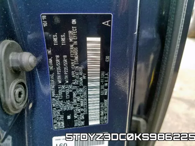 5TDYZ3DC0KS986225