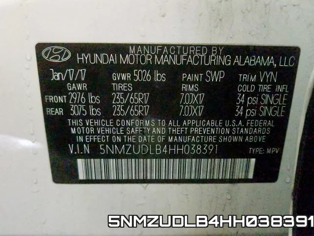 5NMZUDLB4HH038391