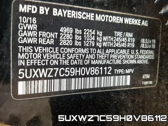 5UXWZ7C59H0V86112