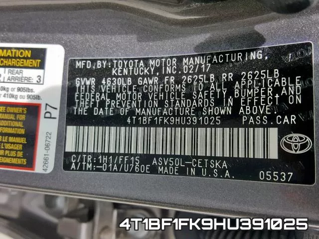 4T1BF1FK9HU391025