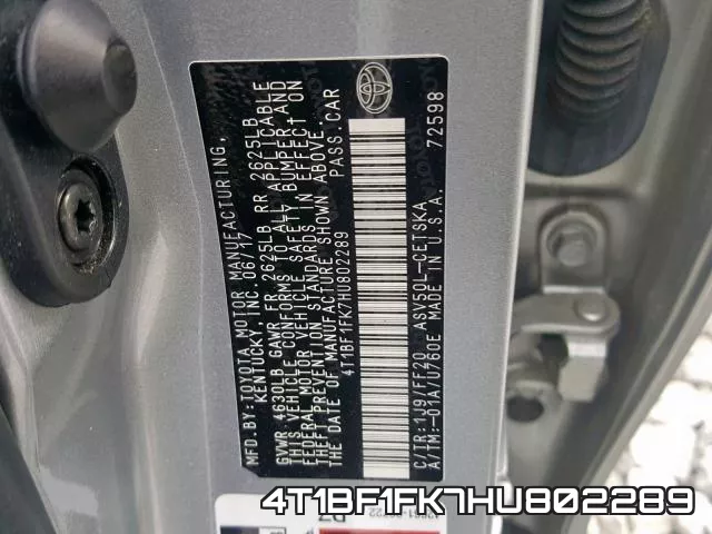 4T1BF1FK7HU802289