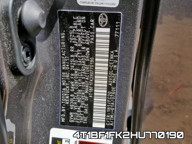4T1BF1FK2HU770190