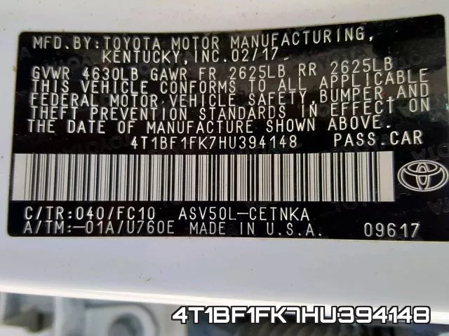 4T1BF1FK7HU394148