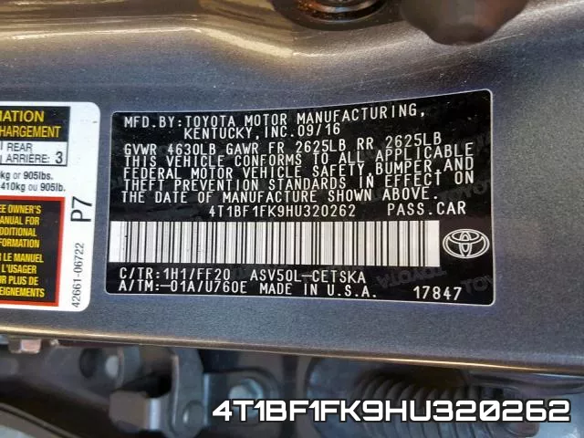 4T1BF1FK9HU320262