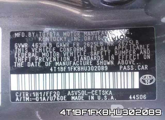 4T1BF1FK8HU302089