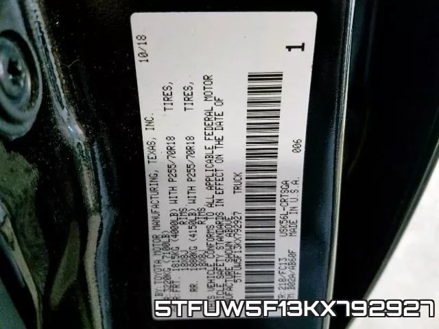 5TFUW5F13KX792927