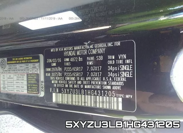 5XYZU3LB1HG431205