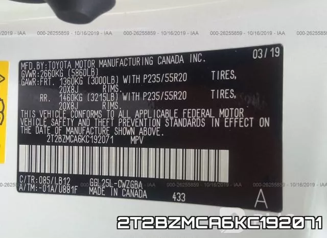 2T2BZMCA6KC192071