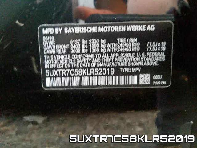 5UXTR7C58KLR52019