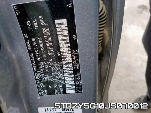 5TDZY5G10JS070012