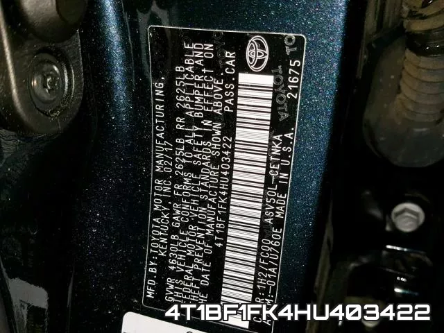 4T1BF1FK4HU403422