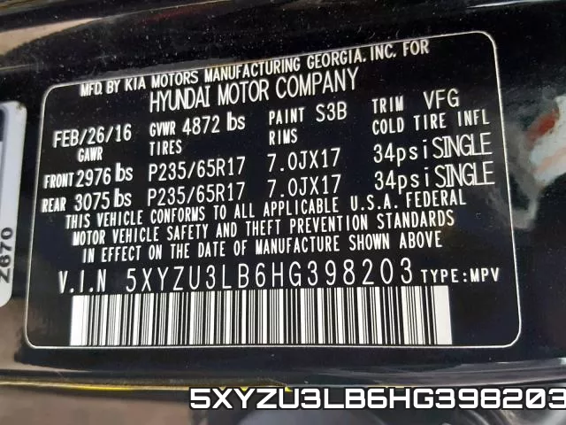 5XYZU3LB6HG398203