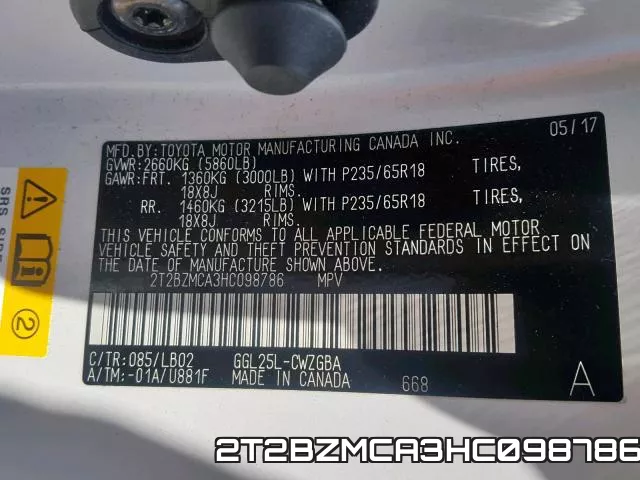 2T2BZMCA3HC098786