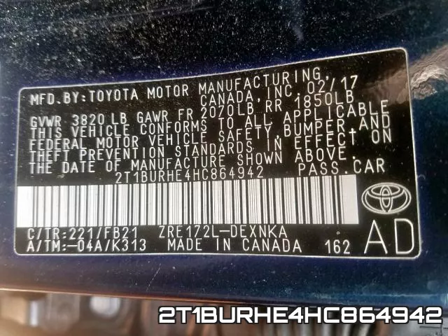 2T1BURHE4HC864942