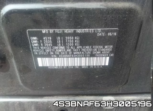 4S3BNAF63H3005196