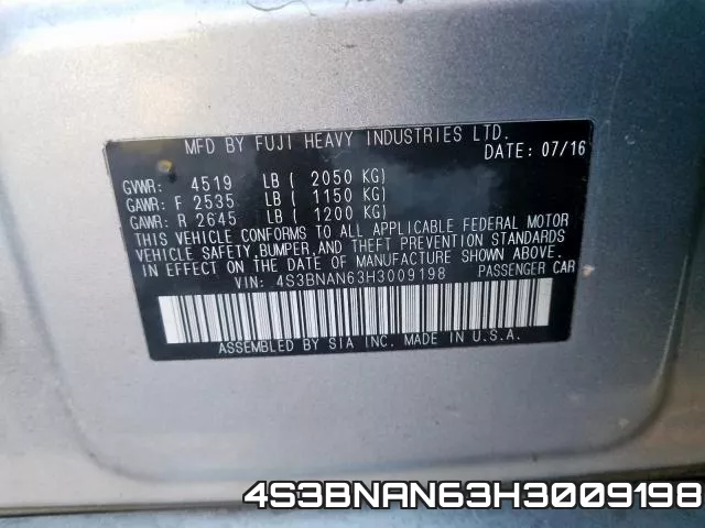 4S3BNAN63H3009198