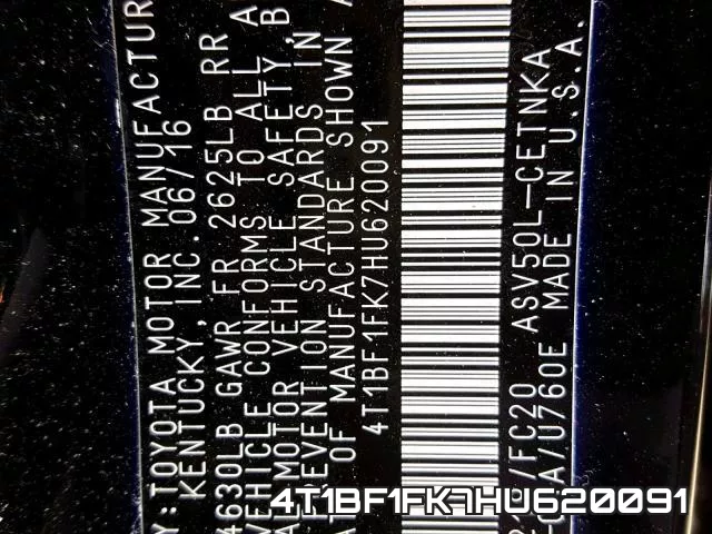 4T1BF1FK7HU620091