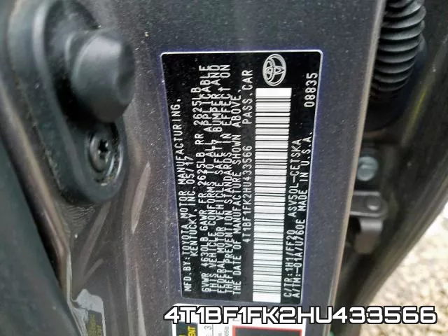 4T1BF1FK2HU433566