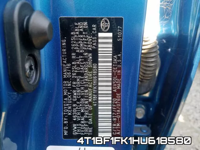 4T1BF1FK1HU618580