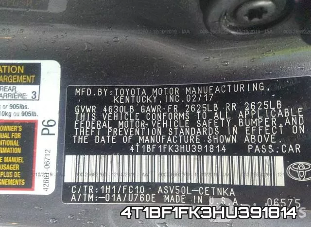 4T1BF1FK3HU391814