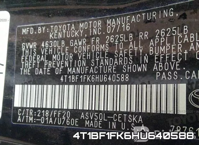 4T1BF1FK6HU640588