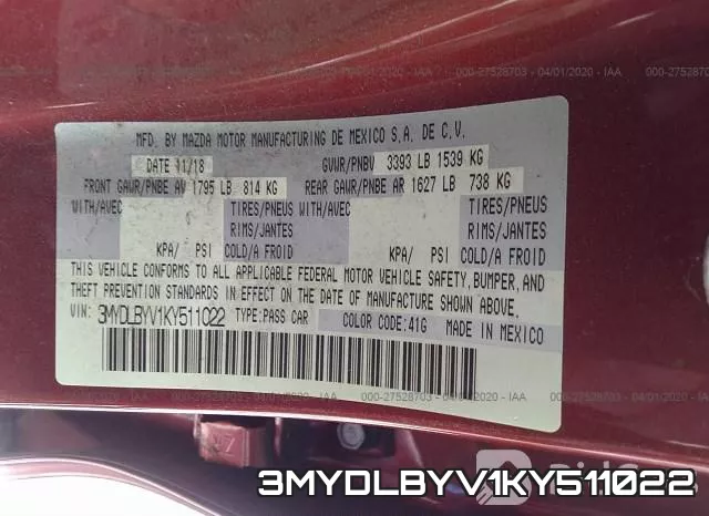 3MYDLBYV1KY511022