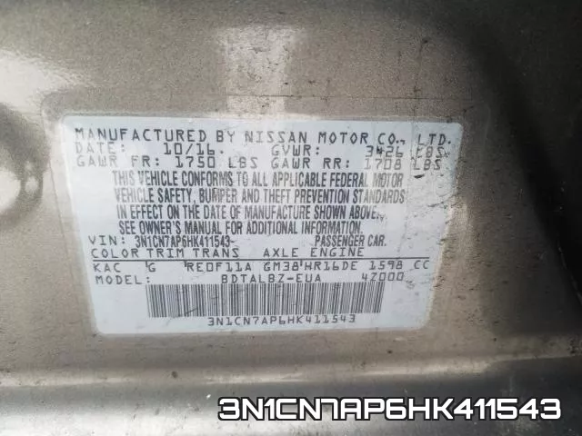 3N1CN7AP6HK411543
