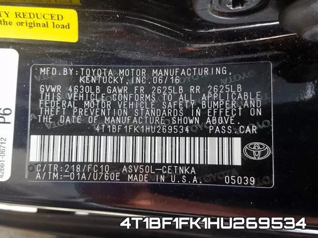 4T1BF1FK1HU269534
